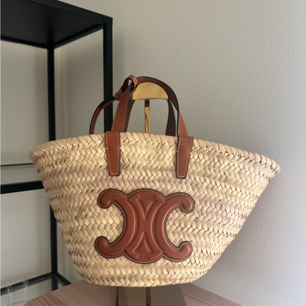 Celine Tan and Brown Tote Bag with Leather Accents